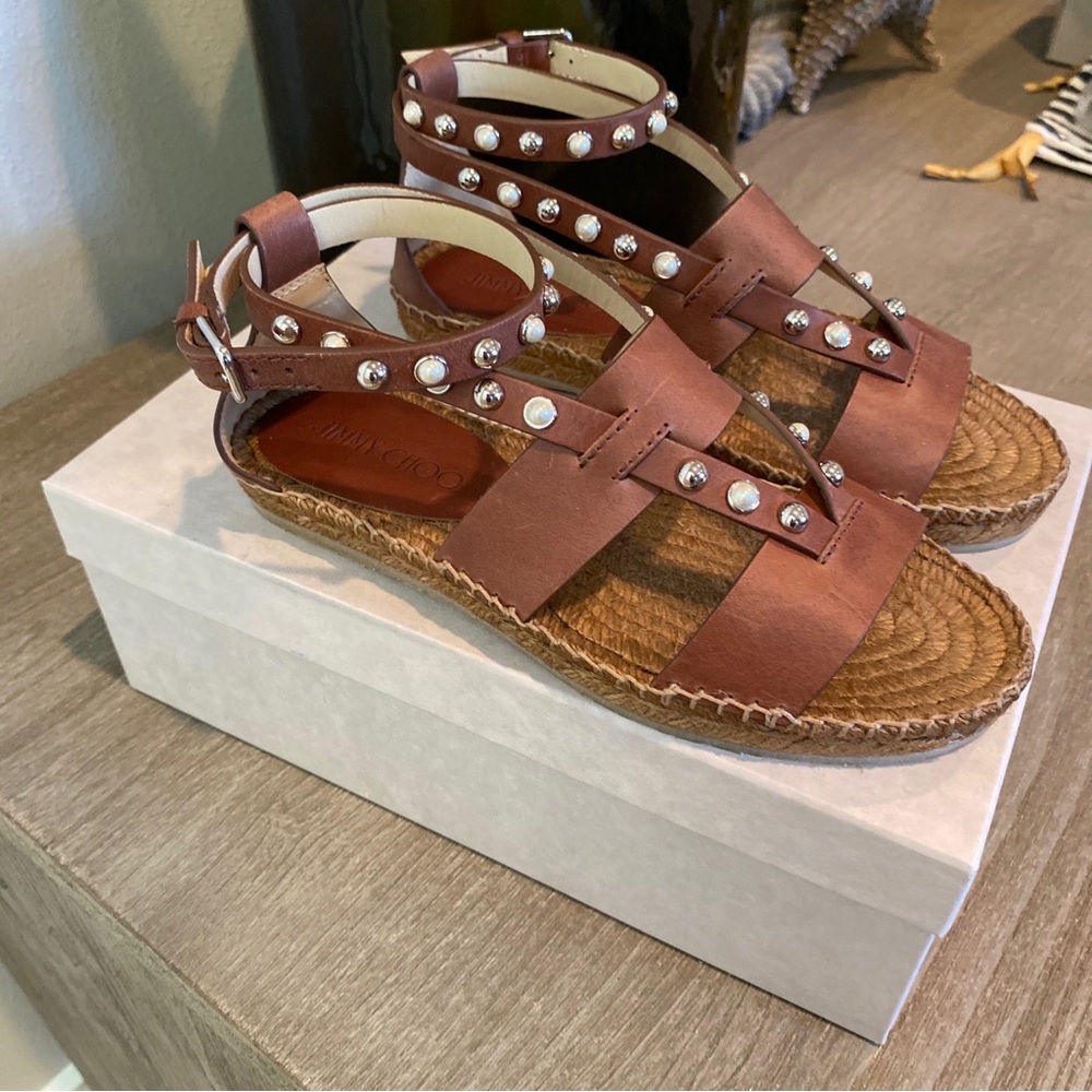 New Jimmy Choo Denise Sandals Cognac Sz 36.5